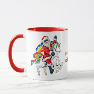 Jul Tomte Ridande Enhörning Xmas Regnbåge Mugg