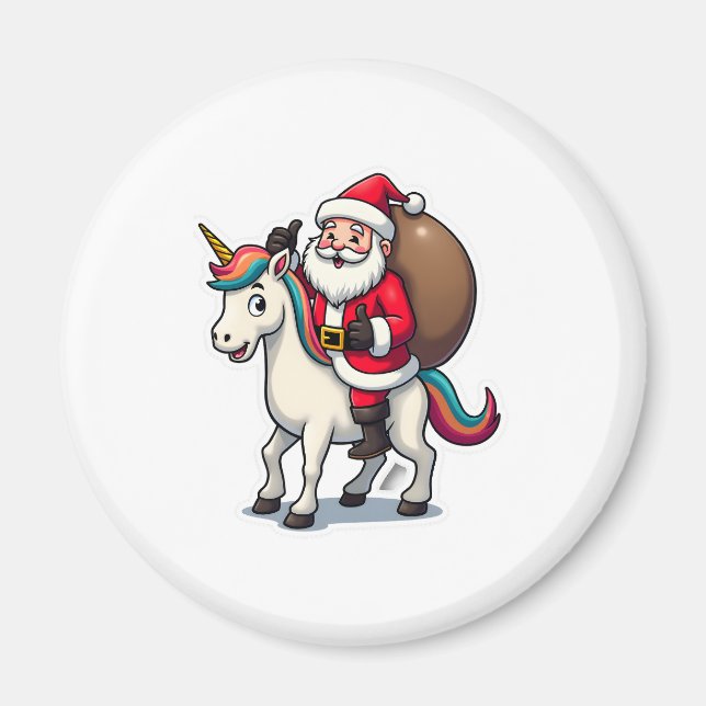 Jul Tomte Ridande Enhörning - Xmas Tjejer  Magnet (Framsidan)