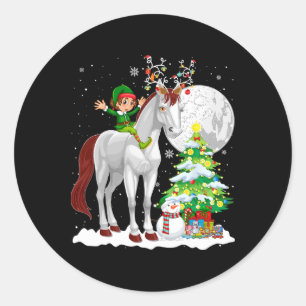 Jul Tomte Ridande Ren Häst Snömannen Julgran Runt Klistermärke