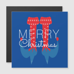 Jul Tomte Röd Blå Skrift Snöflinga Magnet