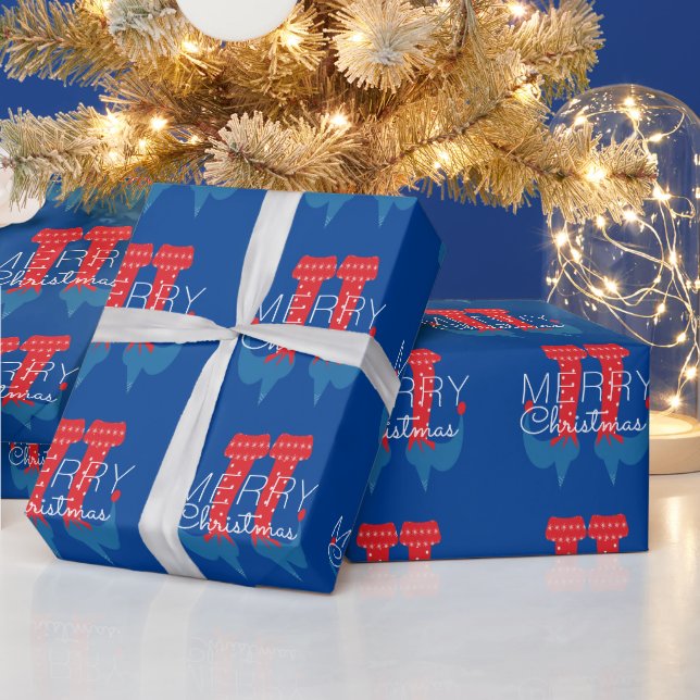 Jul Tomte Röd Blå Skrift Snöflinga Presentpapper (Helgdagar)