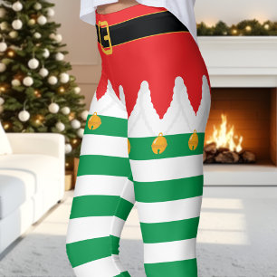 Jul Tomte Röd och Grön Randig Högtid Leggings
