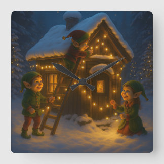 Jul Tomte Scen – God Jul! Fyrkantig Klocka