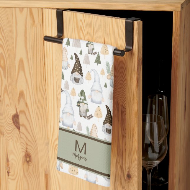 Jul Tomte Skandinaviskt Mönster Monogram Kökshandduk (Thirds Fold)