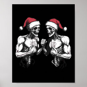Jul Tomte Skelett Wrestling Brottare Halloween Jul Poster