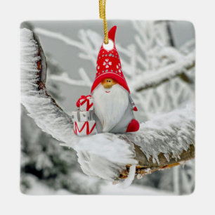 Jul Tomte Snöiga Träd Keramik Ornament