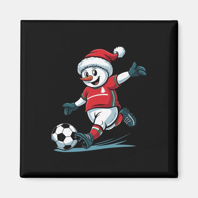 Jul Tomte Snöman Spelar Fotboll Rolig Småbarn Magnet (Framsidan)