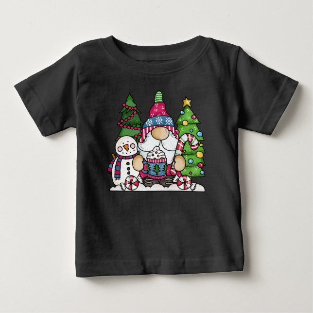 Jul Tomte Snöman Träd Söt T Shirt (Framsida)
