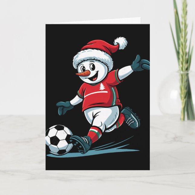 Jul Tomte Snömannen Spelar Fotboll Rolig Småbarn Kort (Framsida)