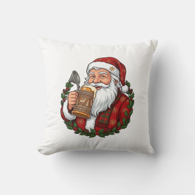 Jul Tomte som håller ölbricka Kudde (Framsida)