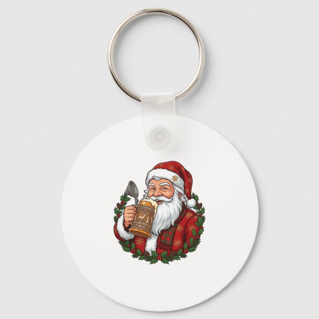 Jul Tomte som håller ölbricka Nyckelring (Framsida)