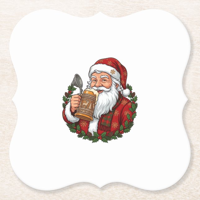 Jul Tomte som håller ölbricka Underlägg Papper (Framsida)