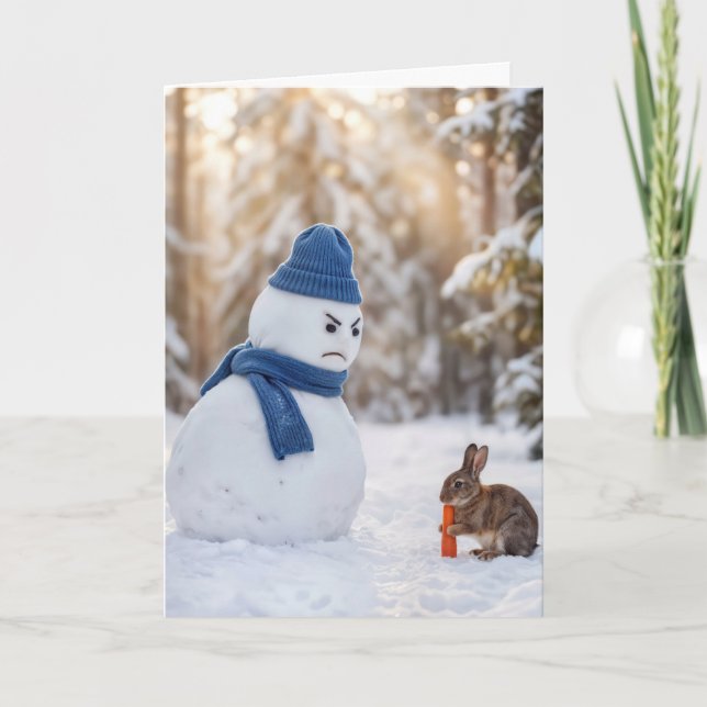 Jul Tomte som surar på en kanin Kort (Framsida)