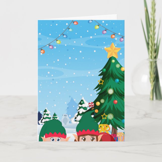 Jul Tomte som tittar  Helgkort (Framsida)