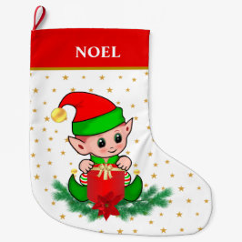 Jul tomte, stjärnor, julstjärna och tall stor julstrumpa
