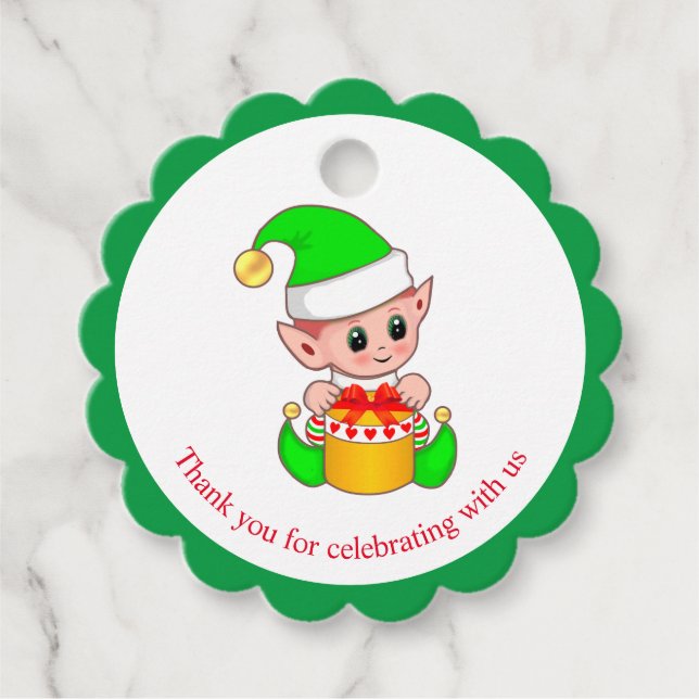 Jul tomte tack på grönt och vitt gåvor etiketter (Framsida)