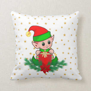 Jul tomte, tall, julstjärna & stjärnor kudde