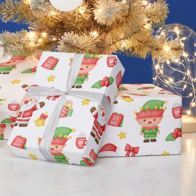 Jul tomte, tomte och dekorationer  presentpapper (Helgdagar)
