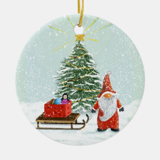 Jul Tomte Träd Prydnad Julgransprydnad Keramik (Framsidan)