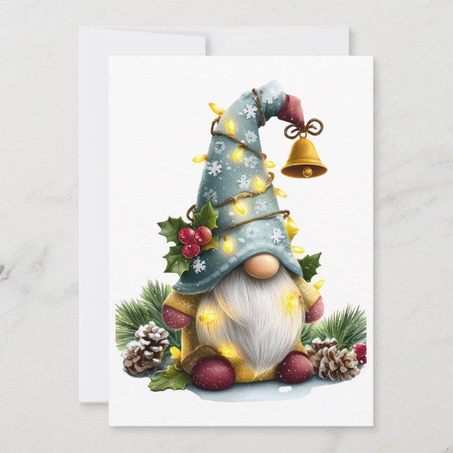 Jul Tomte - Whimsisk Tomte med Ljus Julkort (Framsida)