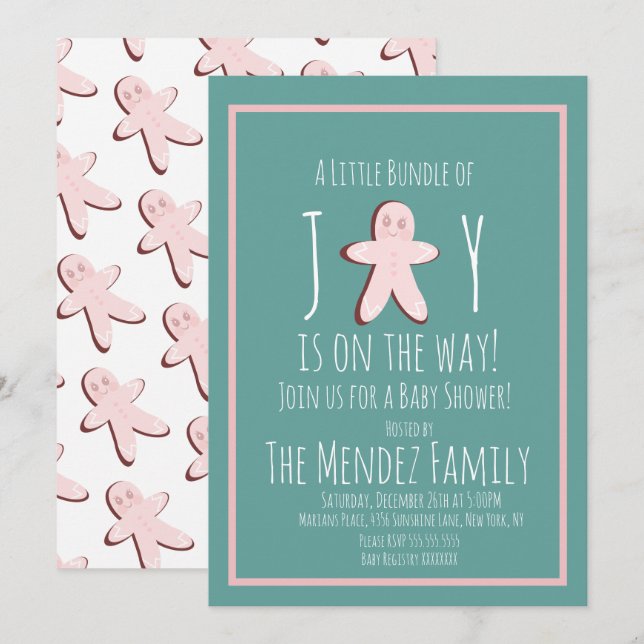 Jul Tomtegröt Flicka Baby Shower Inbjudningar (Fram/baksida)