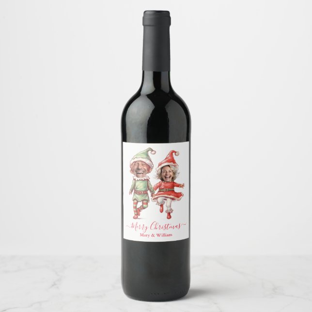 Jul-tomtepar Vinflaska Etikett (Framsida)