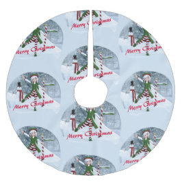 Jul Toon Girl i en vinterskog Julgransmatta Borstad Polyester