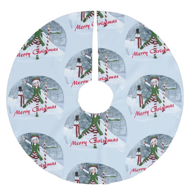 Jul Toon Girl i en vinterskog Julgransmatta Borstad Polyester (Framsidan)