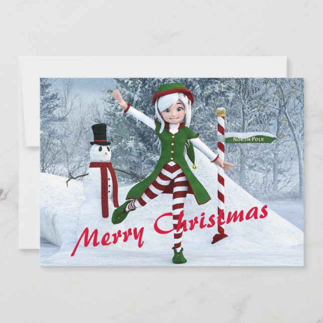 Jul Toon Girl i en vinterskog Julkort (Framsida)