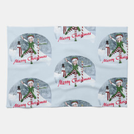 Jul Toon Girl i en vinterskog Kökshandduk