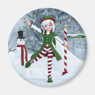 Jul Toon Girl i en vinterskog Magnet