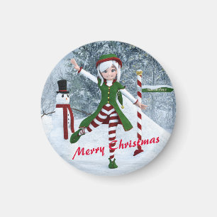 Jul Toon Girl i en vinterskog Magnet