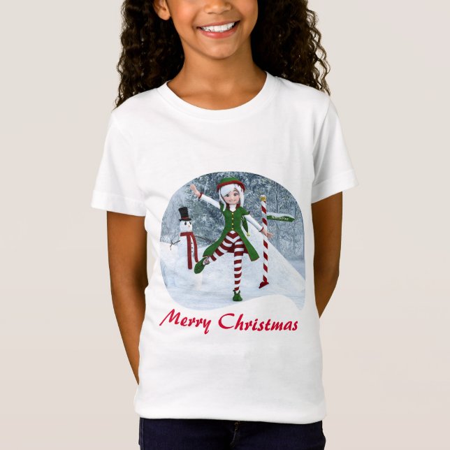 Jul Toon Girl i en vinterskog T Shirt (Framsida)