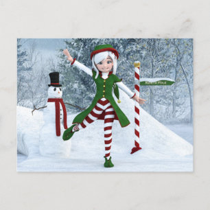 Jul Toon Girl i en vinterskog Vykort