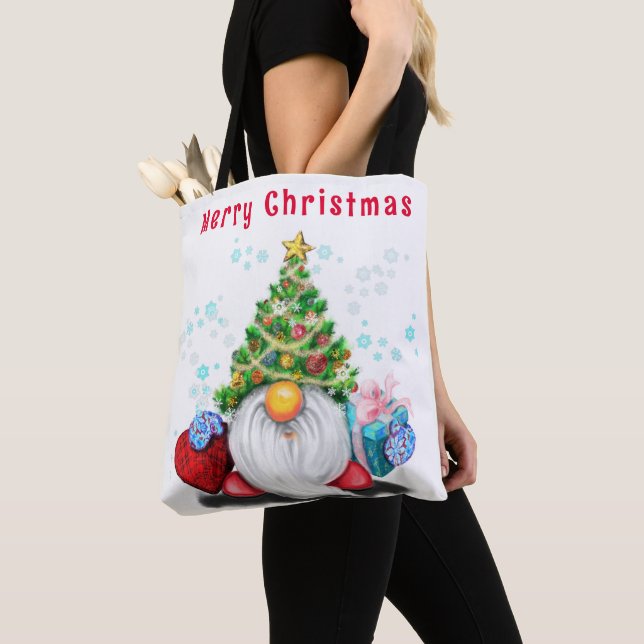Jul Tote Bag Gnome med Gift Tygkasse (Närbild)