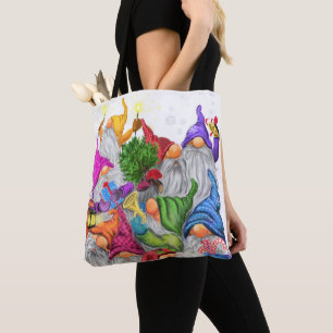 Jul Tote Bag med Lycklig Gnome Party Tygkasse