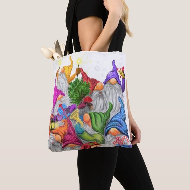 Jul Tote Bag med Lycklig Gnome Party Tygkasse (Närbild)