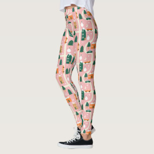 Jul Town Helgdag Karta Mönster Leggings