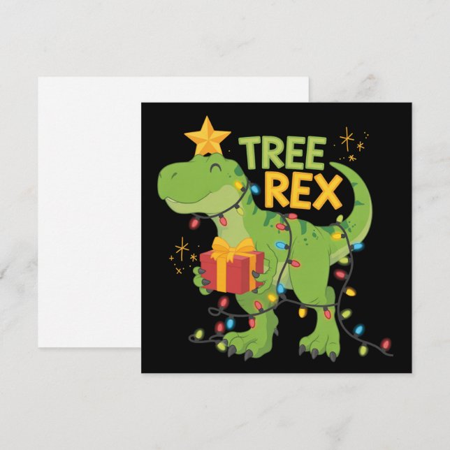 Jul Träd Rex Dinosaurie Familj Matchande  Julkort (Fram/baksida)