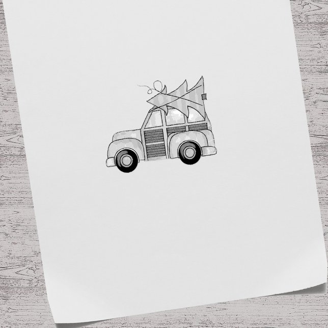 Jul-Träd Whimsisk vinterbil Stämpel (Cute Christmas Car Stamp)