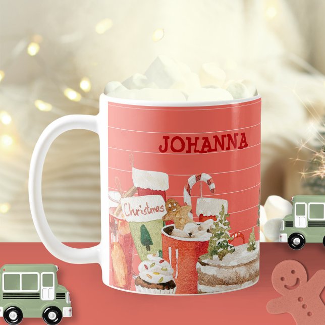 Jul Treats Girly Rosa Watercolor Kaffemugg (Pink Watercolor Christmas Treats Girly Festive Coffee Mug ©Susanne Sachers - Sunny Mind 🌞)