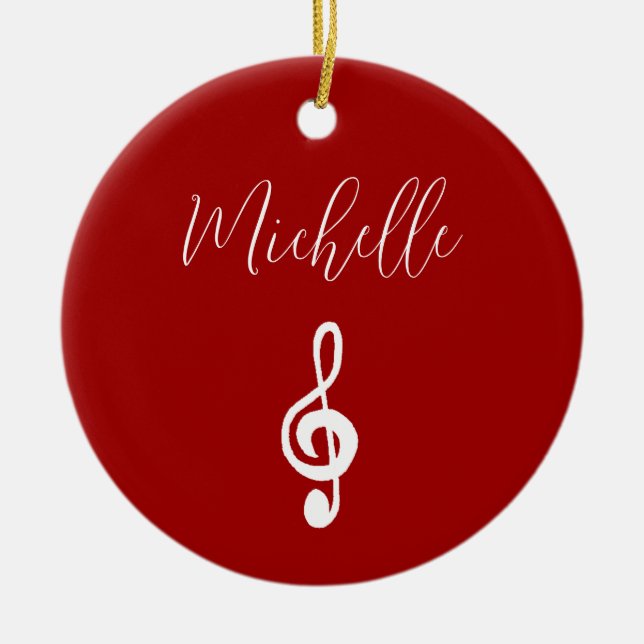 Jul Treble Clef Musical Red Julgransprydnad Keramik (Framsidan)