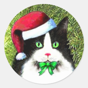 Jul Tuxedo Cat med Bow Runt Klistermärke