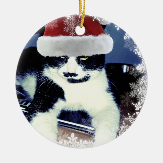 Jul Tuxedo Cat Round Ornament (Framsidan)