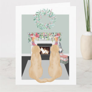 Jul två Gulter Fireplace Scene i Labrador Hundar Kort