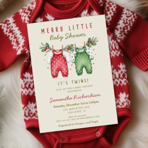 Jul Tvilling Kläder Glad liten baby shower Inbjudningar