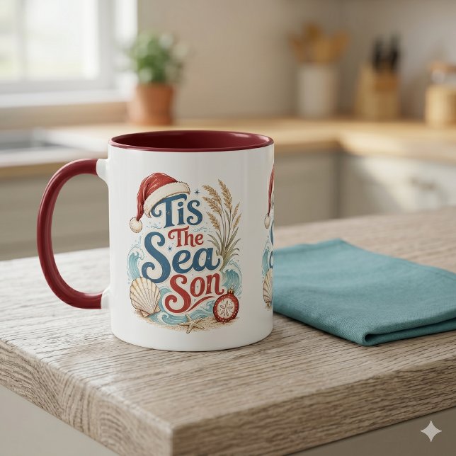 Jul Typografi för Kust Mugg (Coastal Christmas Tis Sea Son Typography Mug)