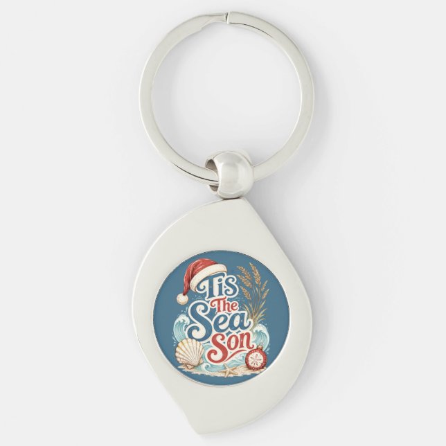 Jul Typografi för Kust Swirl Silverfärgad Nyckelring (Framsidan)