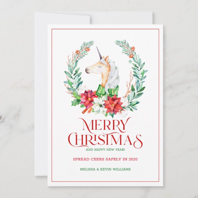 Jul typografi poinsettia & enhjuling krans julkort (Framsida)