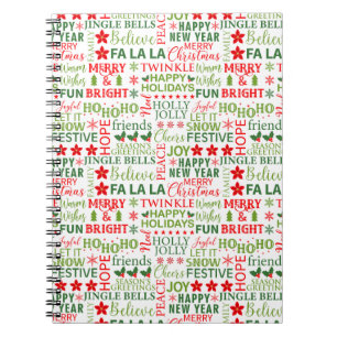 Jul Typografi Röd & Grön Sömlös Mönster Anteckningsbok